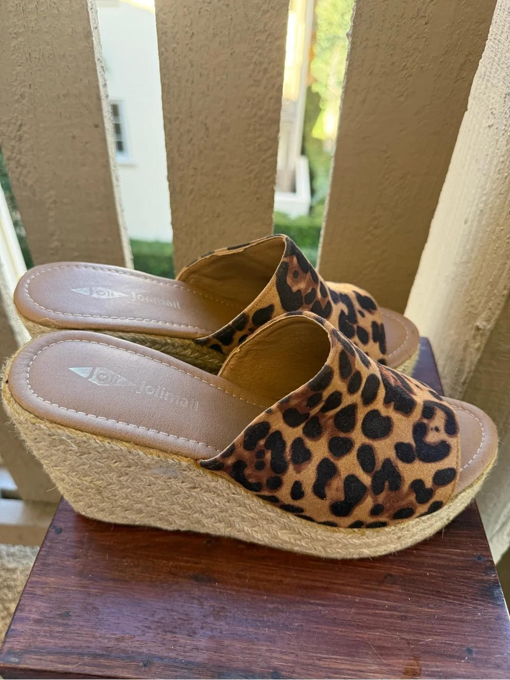 Jolimall Leopard Print Espadrille Wedge Slide - Tan/Black